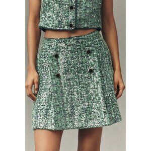 Anthropologie Maeve Sequin Tweed Mini Skirt Green XL